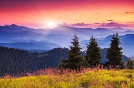 Majestic morning mountain landscape with colorful cloud. Dramatic sky. Carpathian, Ukraine, Europe.