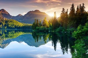 Mountain lake in National Park High Tatra. Strbske pleso, Slovakia, Europe. Beauty world.